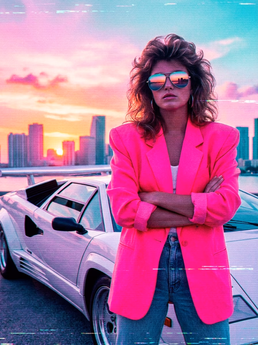 AI-кадр в стиле Synthwave, сгенерирован нейросетью в InPersona